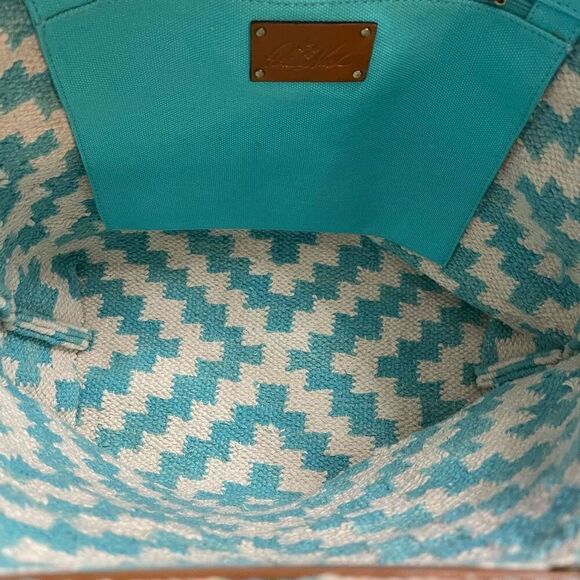 Patricia Nash Chennai Hand Loomed Blue White Large Tote Purse Handbag - Picture 9 of 10